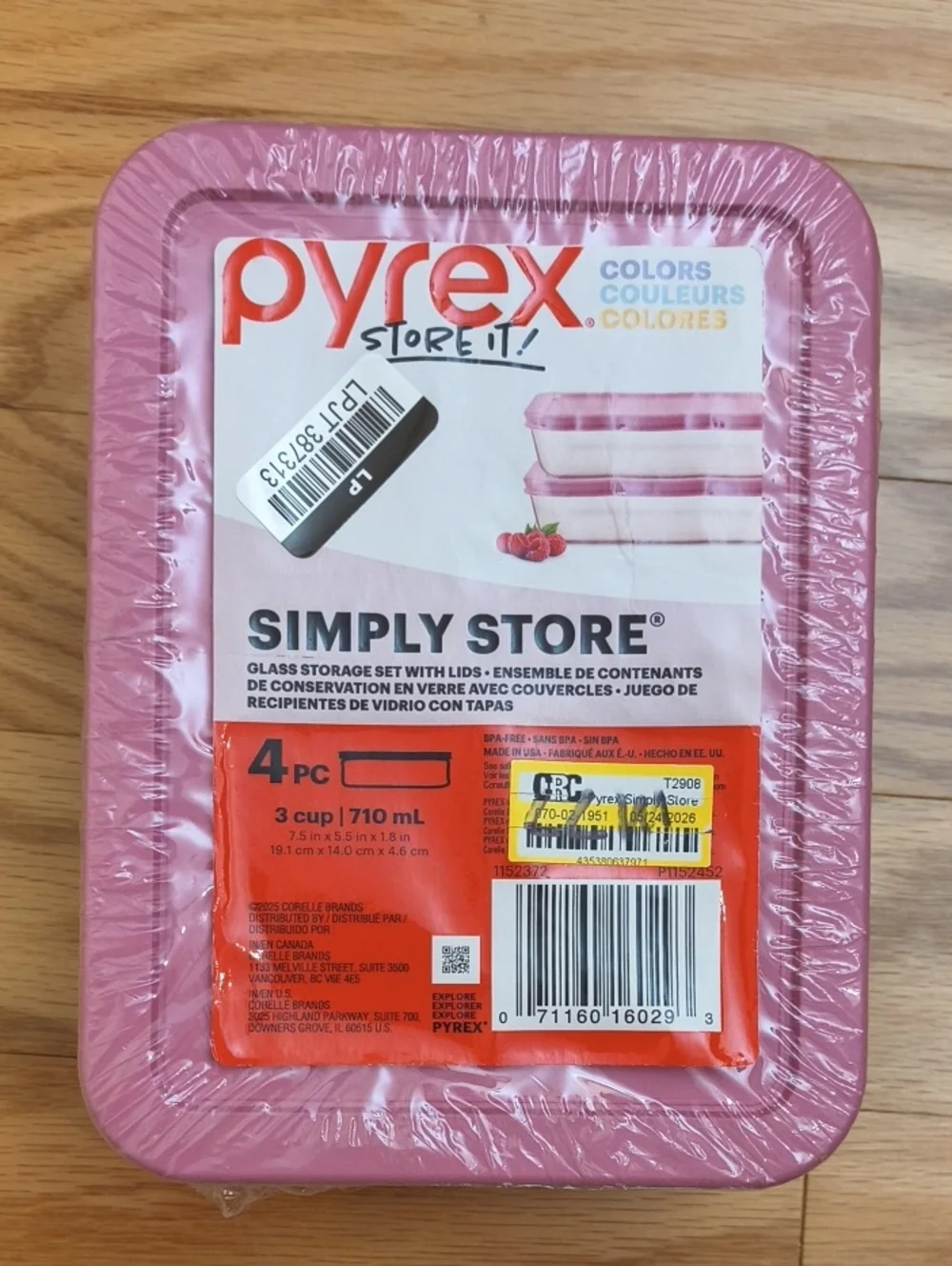 Pyrex Simply Store Pink Glass Food Storage Set - 4pc NWT